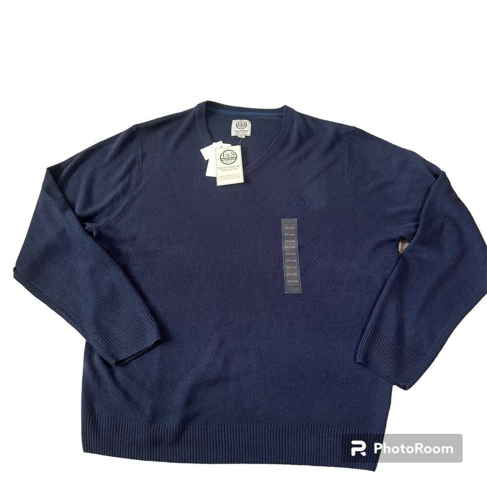 FIELD  & STREAM Men's XXL NWT Blue V Neck :ong Sleeve Sweater Acrylic